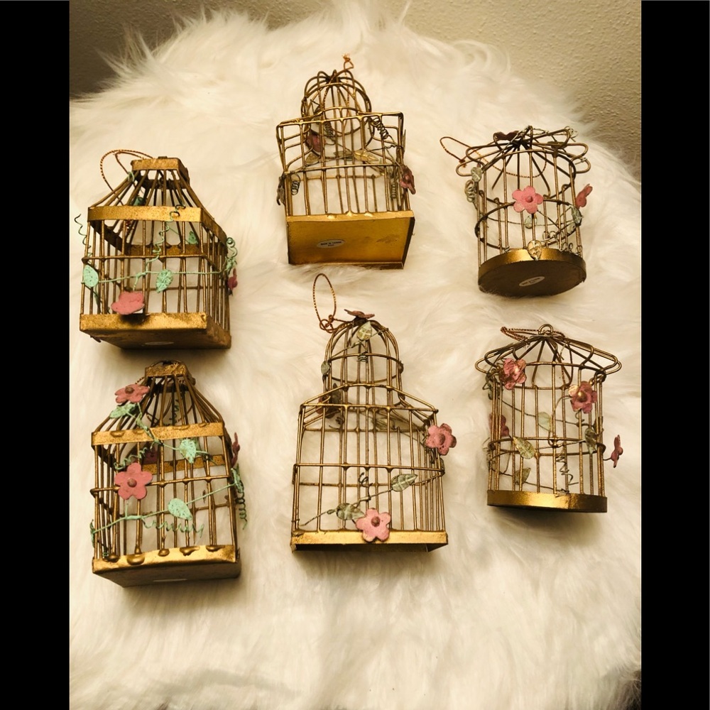 ❤️CUTE VINTAGE 90’s HANDMADE TIN BIRDCAGE CHRISTMAS ORNAMENTS LOTS OF 6